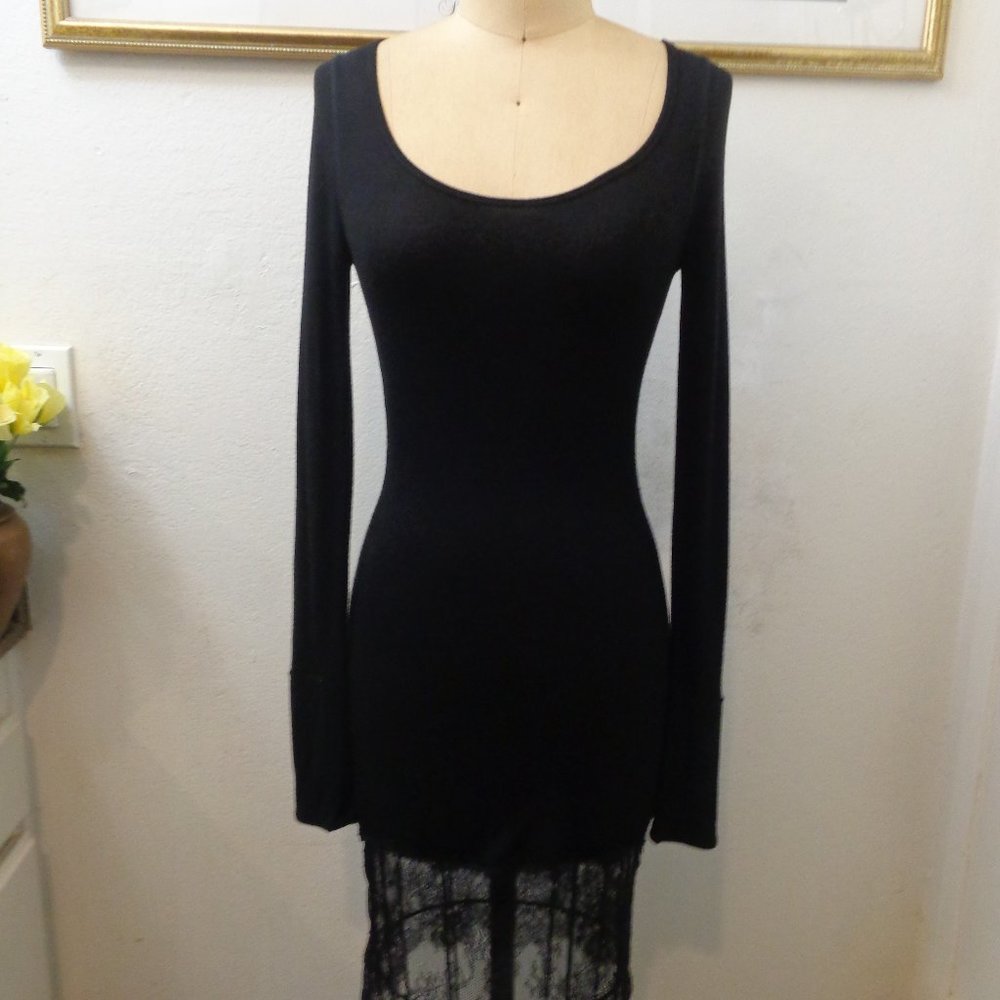 BCBGMaxAzria Black Long Sleeve Dress with Lace Trim